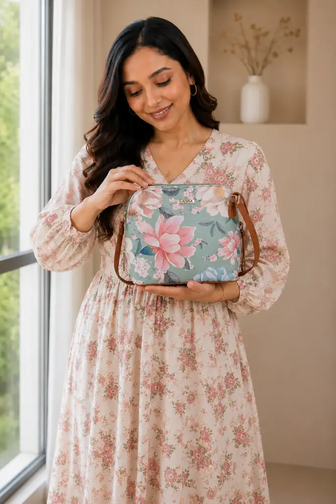Women Girls Floral Print Faux Leather Sling Bag